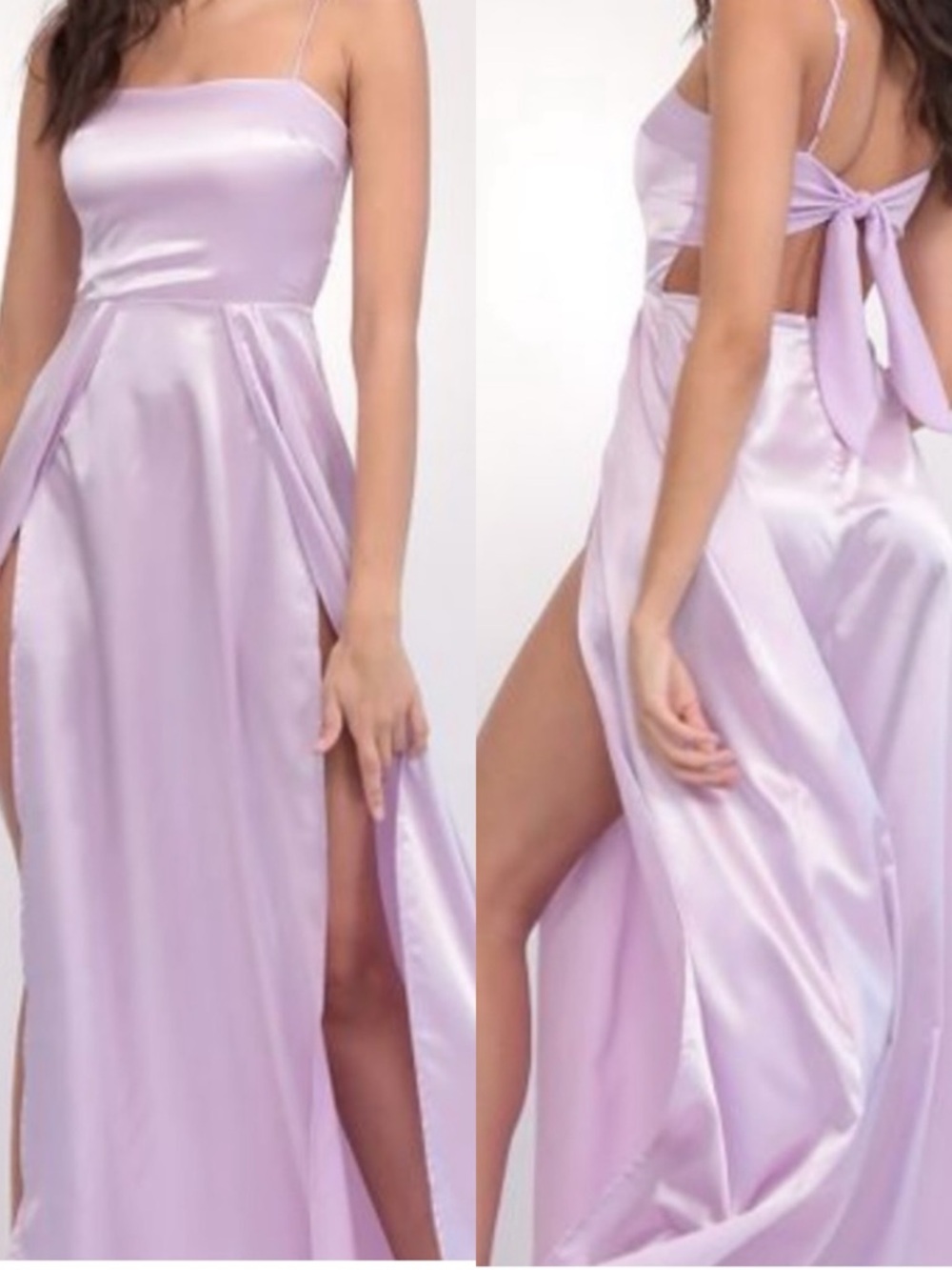 Lucy in the Sky Gala Lilac Lavender Satin Gown Maxi Cocktail Dress Sz Small